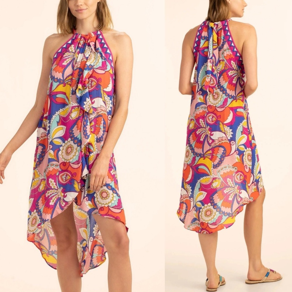 TRINA TURK SEVILLA MIDI DRESS Swimwear Cover-up Pink Open Front Small